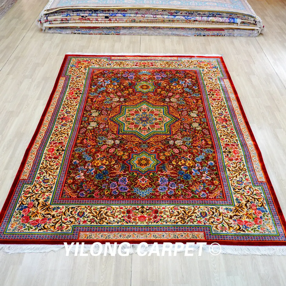 Luxury Qum Carpet Floral Handmade Silk Villa Carpet 8.2x11.48ft - Image 3
