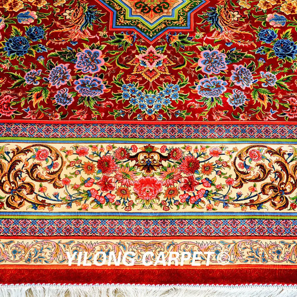 Luxury Qum Carpet Floral Handmade Silk Villa Carpet 8.2x11.48ft - Image 5