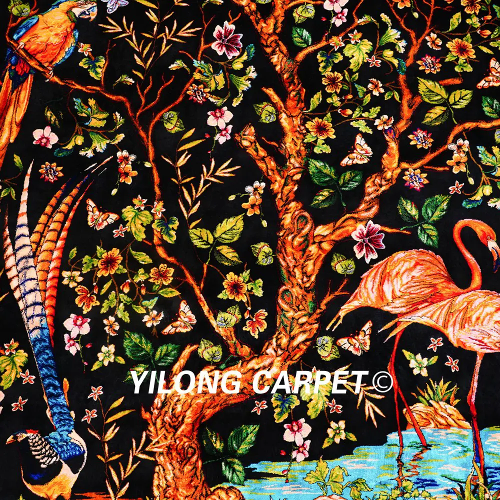 Persian Rug Silk Handmade Black Tree of Life Tapestry 2.6x4.1ft - Image 4