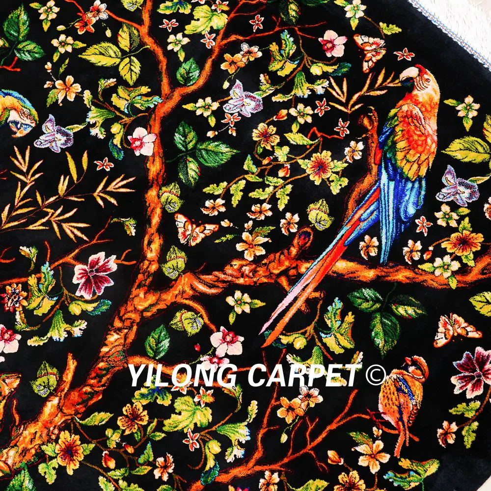 Persian Rug Silk Handmade Black Tree of Life Tapestry 2.6x4.1ft - Image 5