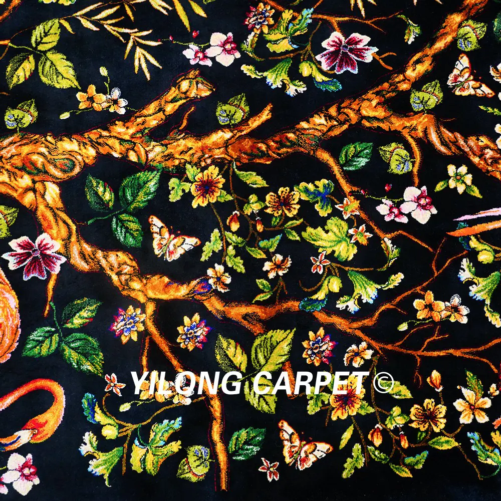 Persian Rug Silk Handmade Black Tree of Life Tapestry 2.6x4.1ft - Image 6