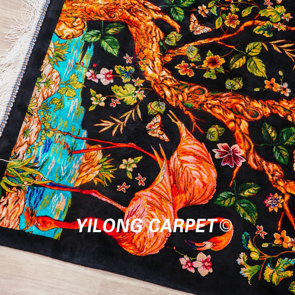 Persian Rug Silk Handmade Black Tree of Life Tapestry 2.6x4.1ft - Image 8