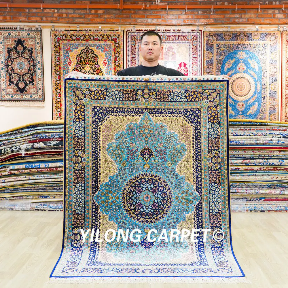 Traditional Persian Rug Oriental Hand Knotted Small Silk Rug 4x6ft