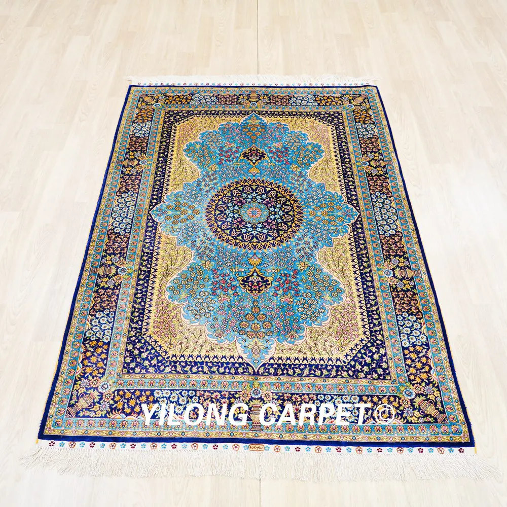 Traditional Persian Rug Oriental Hand Knotted Small Silk Rug 4x6ft - Image 3