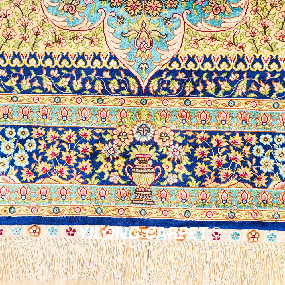 Traditional Persian Rug Oriental Hand Knotted Small Silk Rug 4x6ft - Image 4