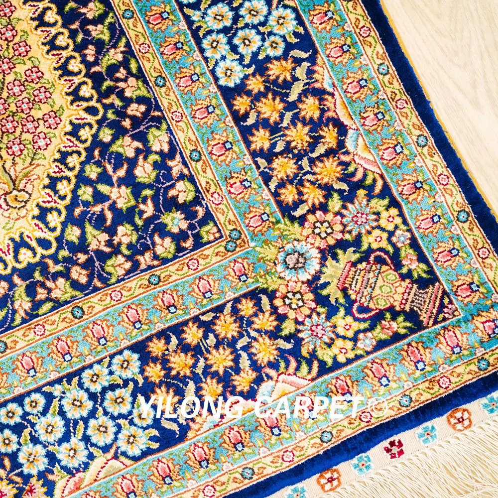 Traditional Persian Rug Oriental Hand Knotted Small Silk Rug 4x6ft - Image 5