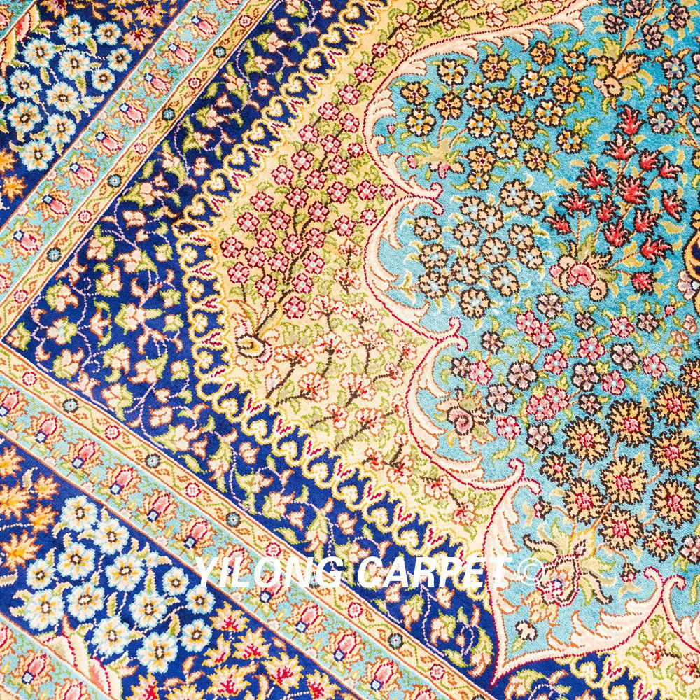 Traditional Persian Rug Oriental Hand Knotted Small Silk Rug 4x6ft - Image 6