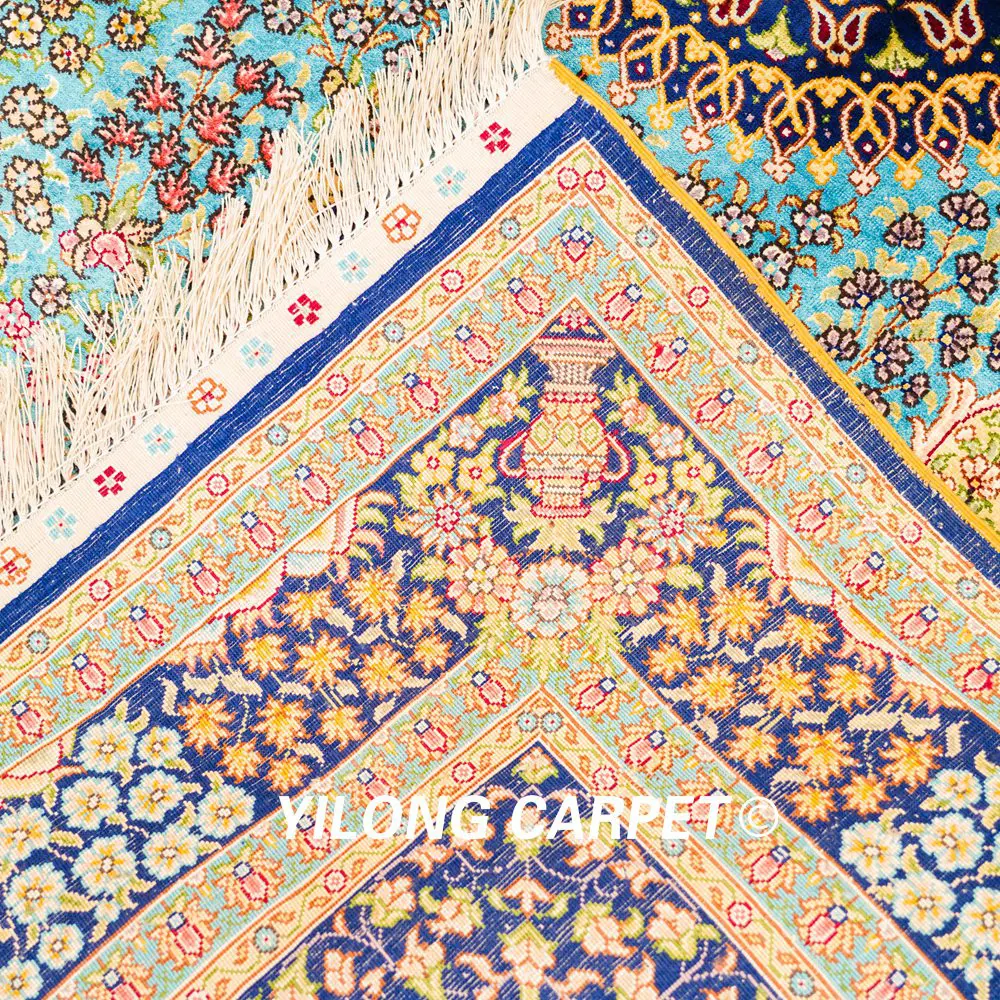 Traditional Persian Rug Oriental Hand Knotted Small Silk Rug 4x6ft - Image 9