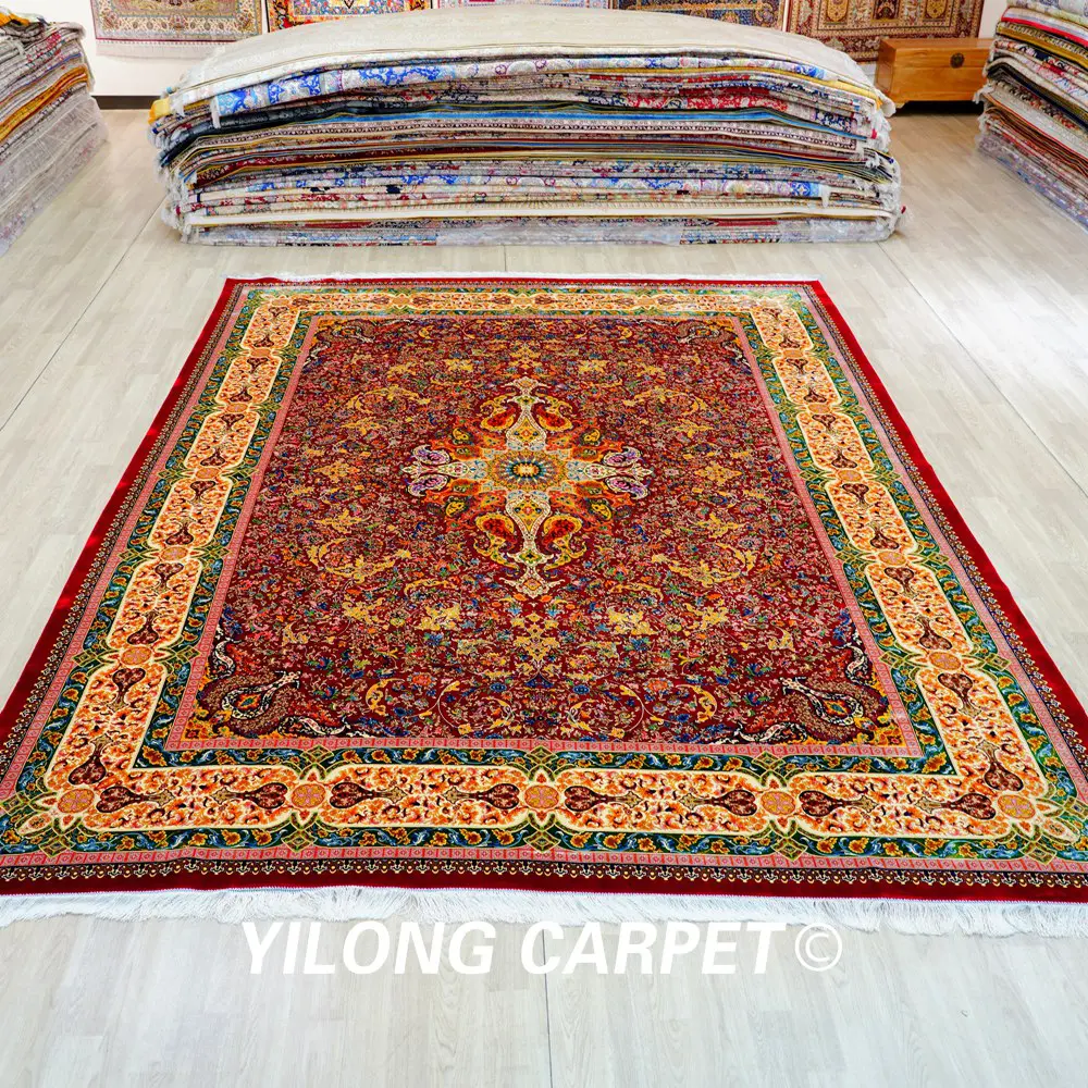 Persian Silk Carpet Floral Handmade Silk Villa Living Room Carpet 9.84x13.12ft - Image 3