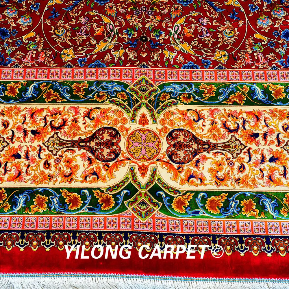 Persian Silk Carpet Floral Handmade Silk Villa Living Room Carpet 9.84x13.12ft - Image 5