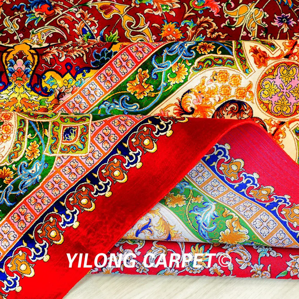 Persian Silk Carpet Floral Handmade Silk Villa Living Room Carpet 9.84x13.12ft - Image 8