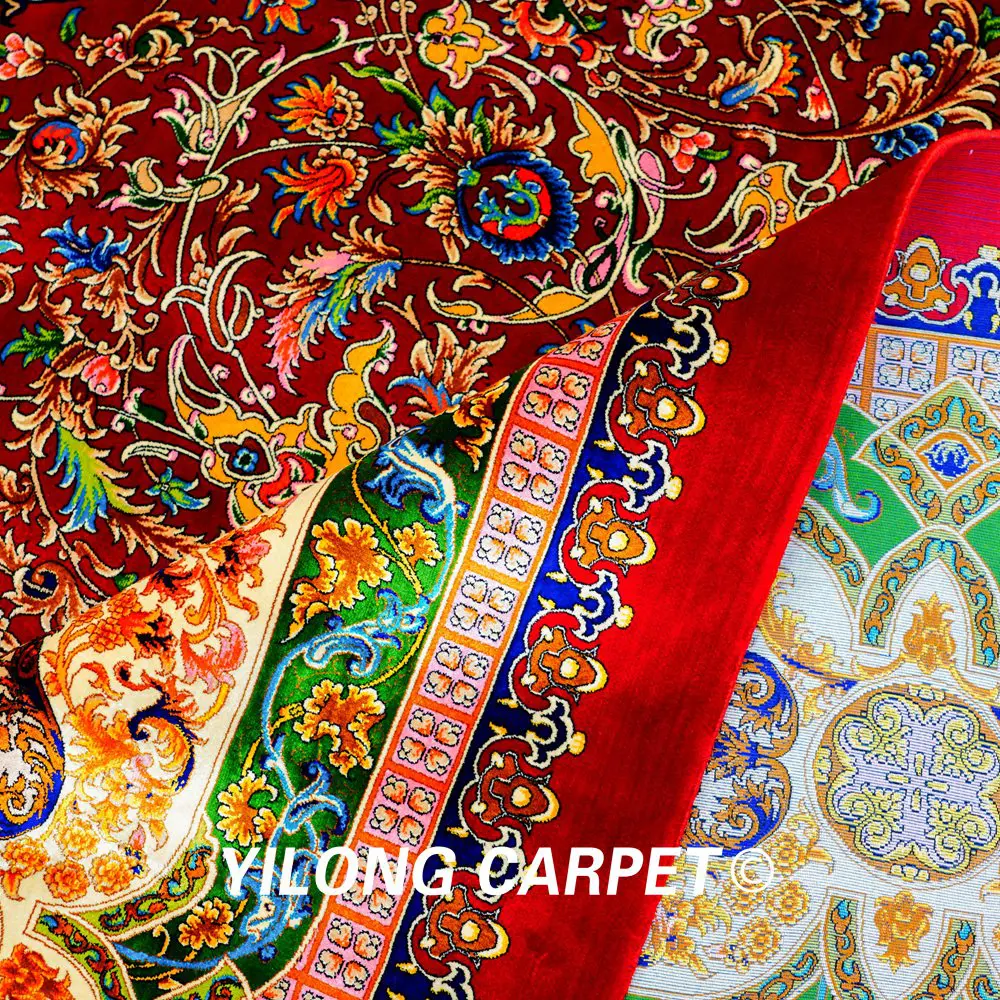Persian Silk Carpet Floral Handmade Silk Villa Living Room Carpet 9.84x13.12ft - Image 9