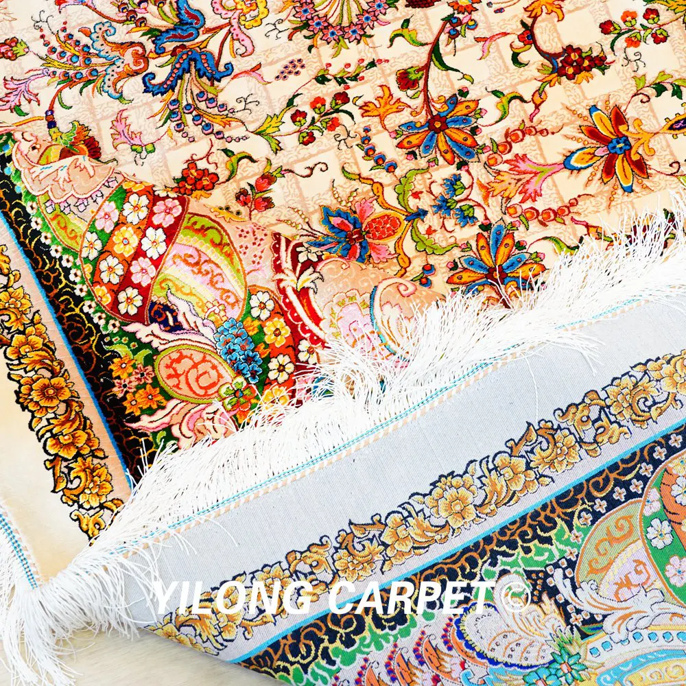 Persian Silk Carpet Floral Handmade Silk Villa Large Carpet 9.84