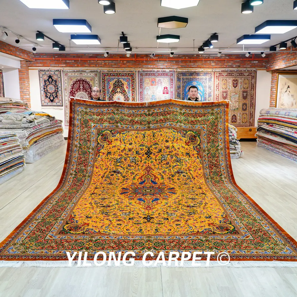 Persian Silk Carpet Floral Handmade Silk Villa Large Living Room Carpet 9.84x13.12ft