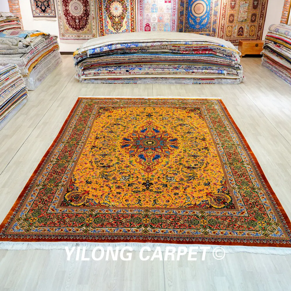 Persian Silk Carpet Floral Handmade Silk Villa Large Living Room Carpet 9.84x13.12ft - Image 3