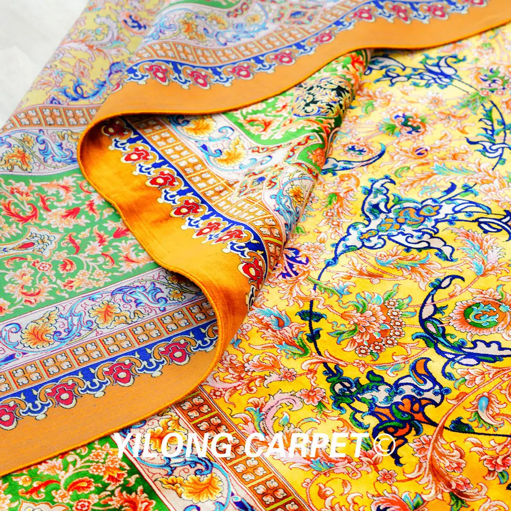 Persian Silk Carpet Floral Handmade Silk Villa Large Living Room Carpet 9.84x13.12ft - Image 9