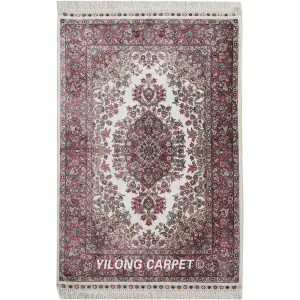 Qom Pure Silk Rug Pink Handmade Silk Persian Rug 2x3ft