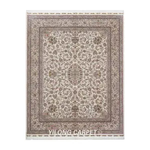 Pure Silk Rug Beige Hand Knotted Silk Living Room Carpet 8x10ft