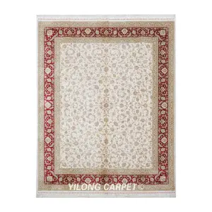 Pure Silk Hereke Rug Hand Knotted Silk Bedroom Carpet 8x10ft
