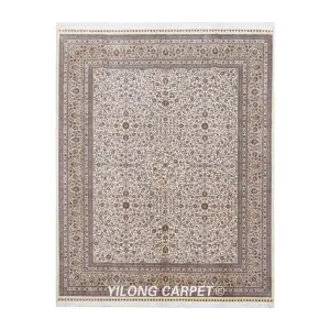 Pure Silk Rug Turkish Beige Hand Knotted Silk Bedroom Carpet 8x10ft