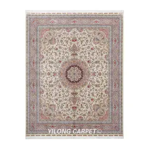 Pure Silk Rug Persian Hand Knotted Silk Bedroom Carpet 8x10ft