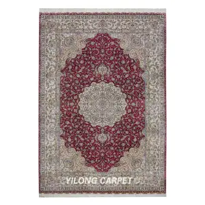 Pure Silk Persian Rug Red Hand Knotted Silk Carpet 7x10ft
