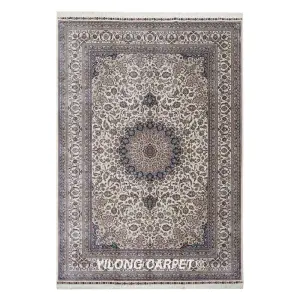 Pure Silk Persian Rug Beige Hand Knotted Silk Carpet 7x10ft