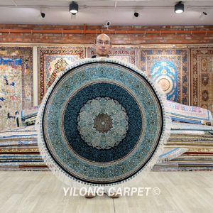Handmade Rug Blue Silk Turkish Villa Round Carpet 4x4ft Sold Out