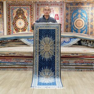 Turkish Rug Runner Blue Floral Handmade Silk Rug Runner 2x6ft Sold Out