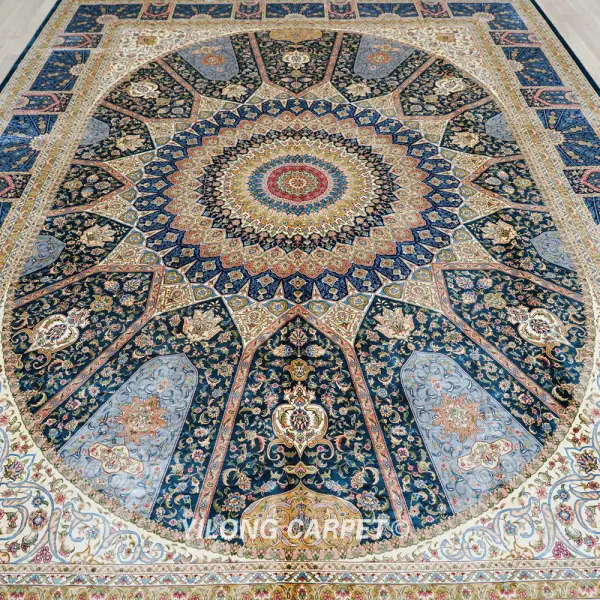 Persian Dom Design Handmade Blue Silk Classic Oriental Carpet