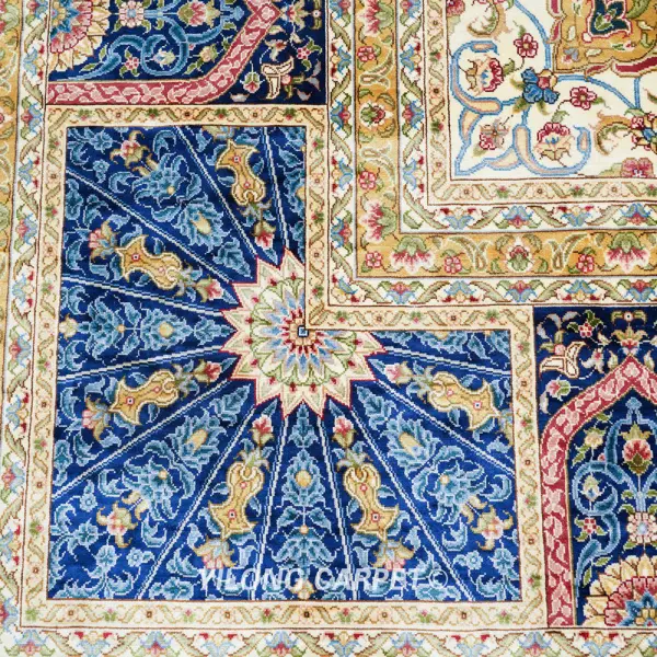 Persian Dom Design Handmade Blue Silk Classic Oriental Carpet