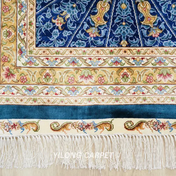 Persian Dom Design Handmade Blue Silk Classic Oriental Carpet
