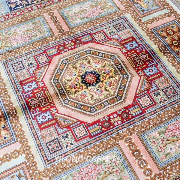 Turkish Four Season Rug Handmade Silk Red Rug 4.5x6.5ft