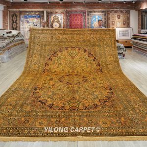 Antique Silk Persian Rug Traditional Hand-Knotted Silk Rug Living Room 10x14ft