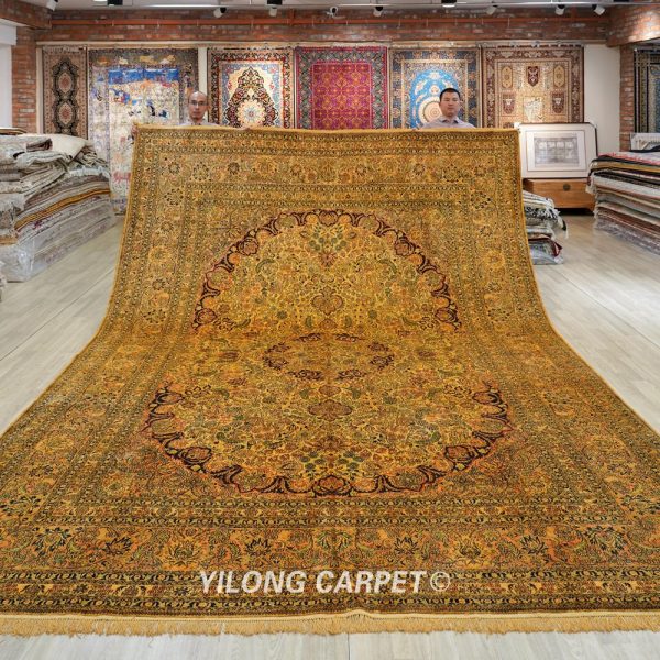 Antique Silk Persian Rug Traditional Hand-Knotted Silk Rug Living Room 10x14ft