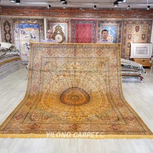 Antique Hand-Knotted Silk Rug Persian Carpet for Villa Room 8x10ft