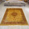 Antique Hand-Knotted Silk Rug Golden Persian Carpet for Villa Room 8x10ft - Image 3