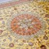 Antique Hand-Knotted Silk Rug Golden Persian Carpet for Villa Room 8x10ft - Image 6