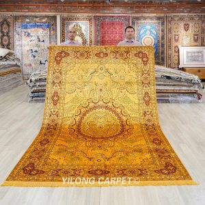Antique Persian Hand Knotted Carpet Silk Golden Oriental Rug 6x9ft