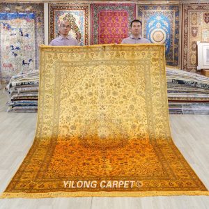 Antique Persian Handmade Carpet Silk Golden Oriental Rug 6x9ft