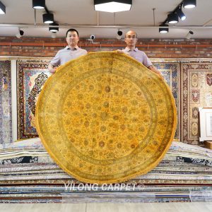 Antique Persian Silk Rug Hand Woven Round Villa Carpet 6x6ft