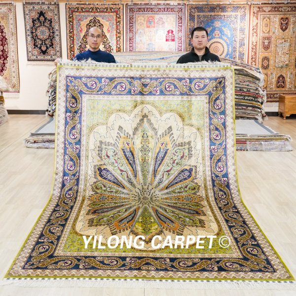 Turkish Handmade Carpet Silk Green Oriental Rug 6x9ft