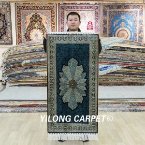 Turkish Rug Runner Blue Floral Handmade Silk Rug Runner 2x4ft Sold Out