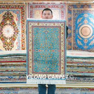 Seven Hills Rug Small Oriental Blue Hand Knotted Silk Rug 2x3ft