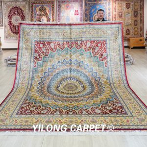 Hand-Knotted Silk Persian Dom Design Carpet for Villa Room 8x10ft