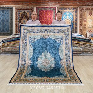 Turkish Carpet Oriental Silk Rug Blue Handmade Carpet 5x7ft