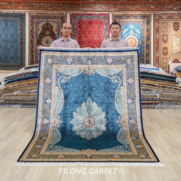 Turkish Carpet Oriental Silk Rug Blue Handmade Carpet 5x7ft