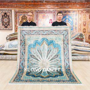 Turkish Carpet Oriental Silk Rug Blue Hand Knotted Carpet 5x7ft