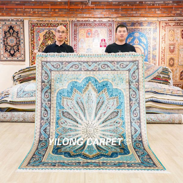 Turkish Carpet Oriental Silk Rug Blue Hand Knotted Carpet 5x7ft