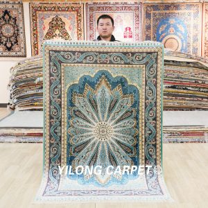 Turkish Carpet Blue Oriental Hand knotted Area Silk Rug 4x6ft